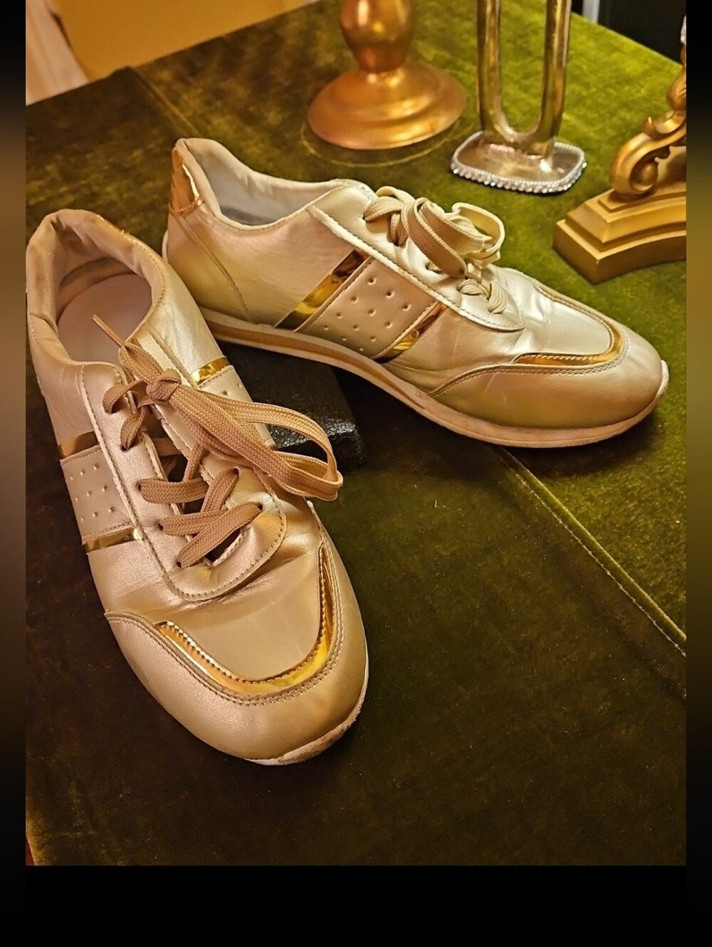 Nova Metallic Gold Perforated Fashion Sneakers Size 43